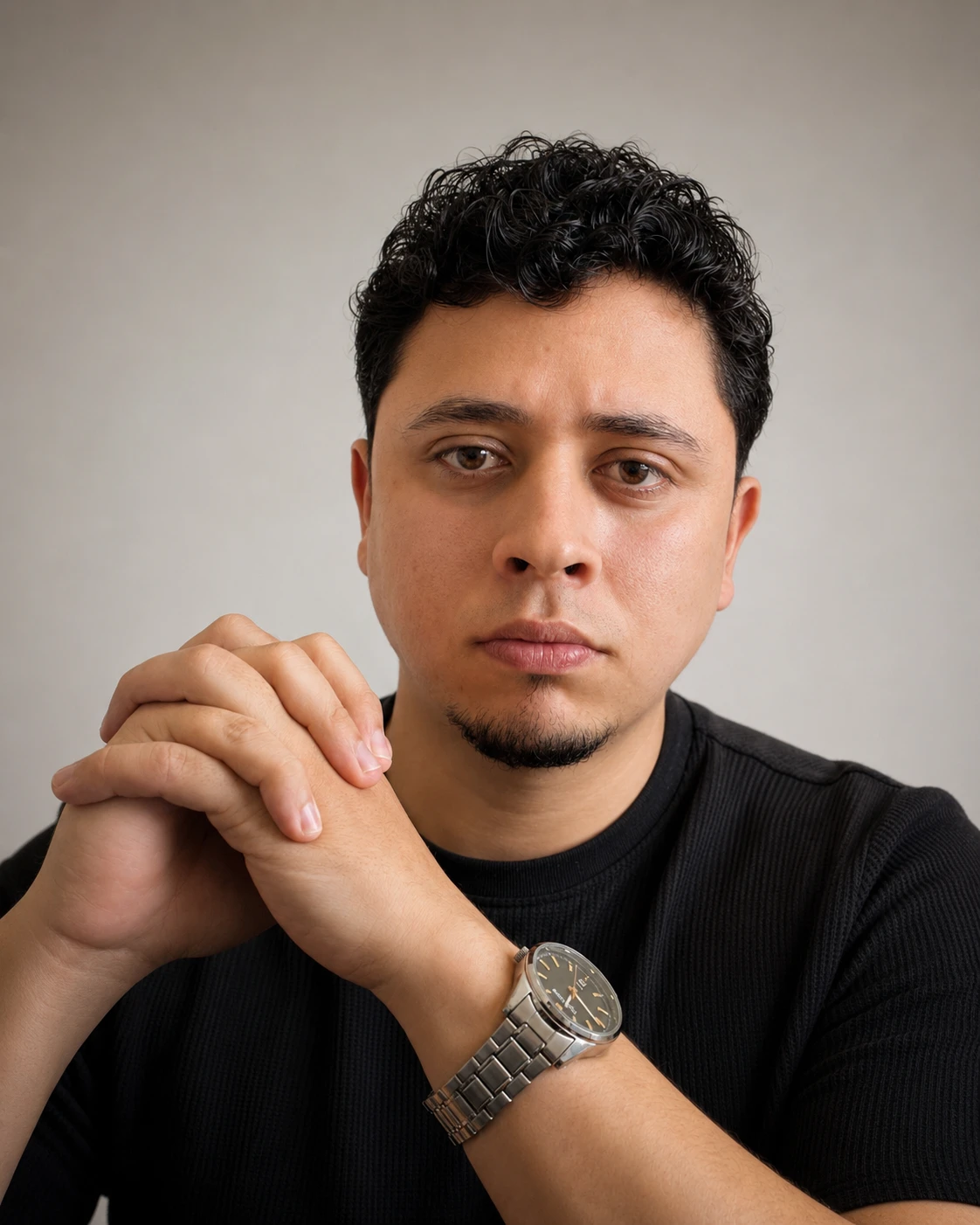 Renato Paiva, anfitrião do encontro, sentado com as mãos unidas